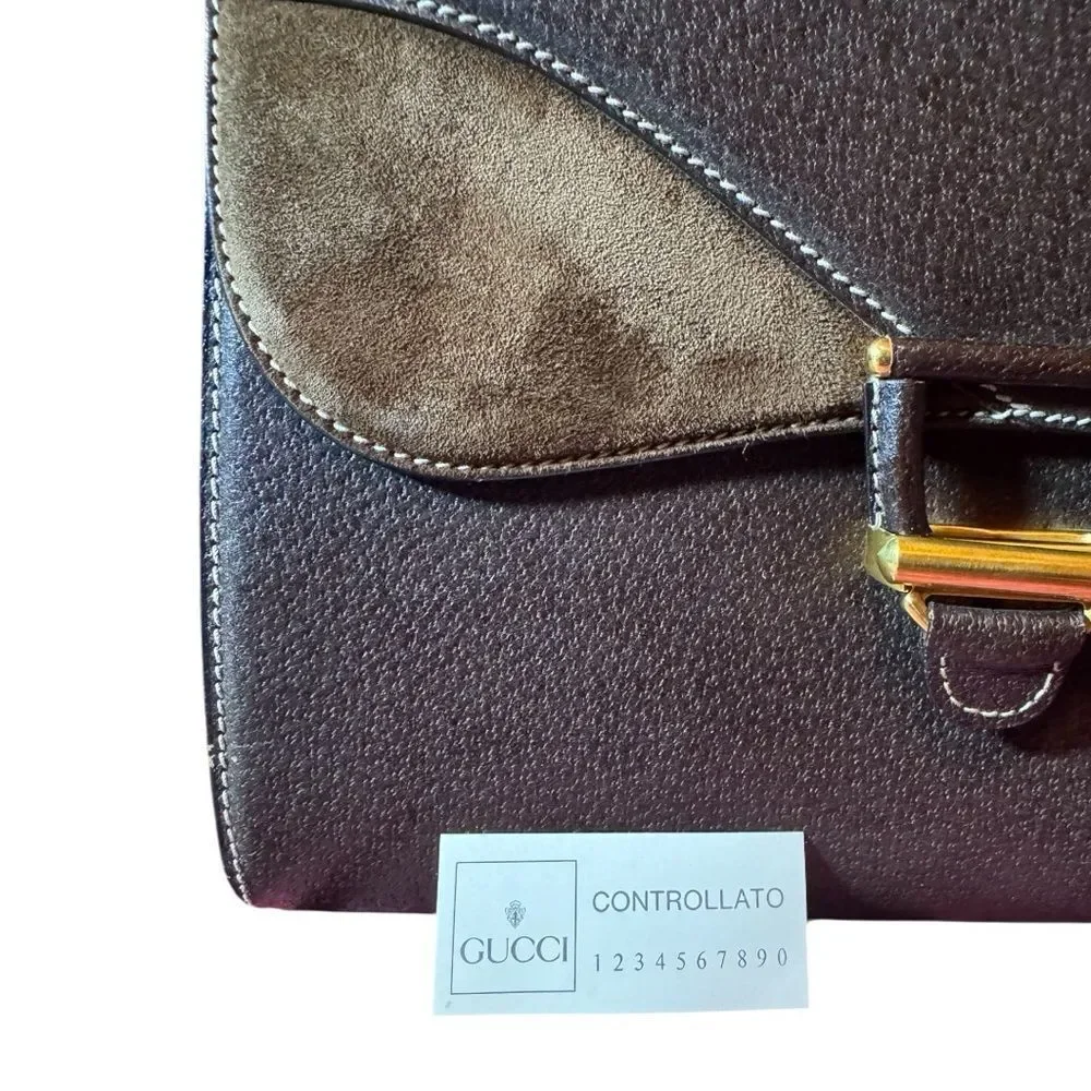 Gucci Vintage Brown Leather & Suede Structured Shoulder Bag Auth